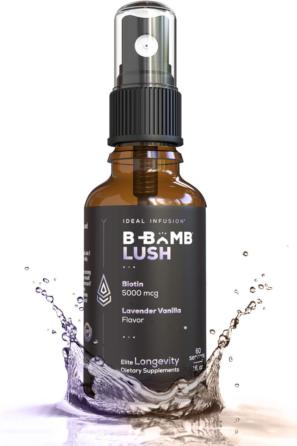 Organic Lavender Vanilla Biotin Liquid Spray - 5000mcg Hair Growth Vitamin for Thickness and Volume - Skin & Nail Health - Keto & Vegan - Ideal Infusion B-Bomb