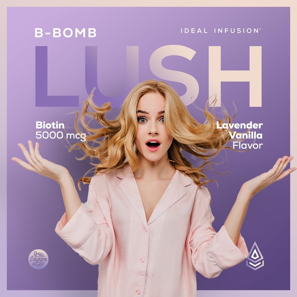Organic Lavender Vanilla Biotin Liquid Spray - 5000mcg Hair Growth Vitamin for Thickness and Volume - Skin & Nail Health - Keto & Vegan - Ideal Infusion B-Bomb