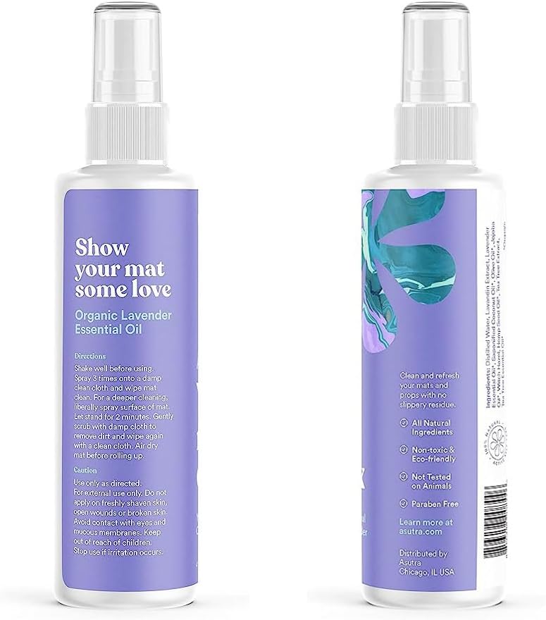 Organic Lavender Yoga Mat Cleaner Spray with Microfiber Towel - 4 fl oz, Deep-Cleansing for Fitness Gear, No Residue