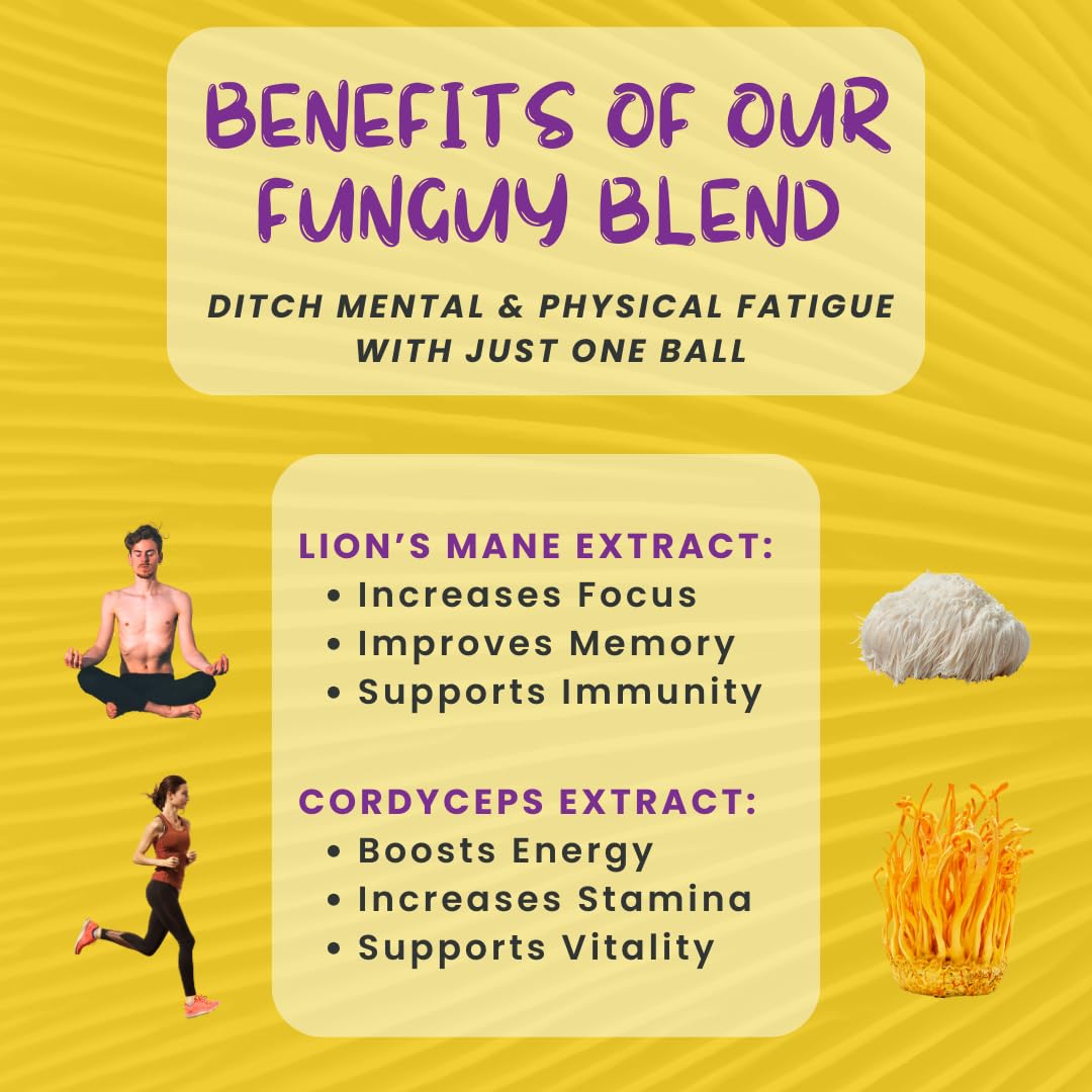 Organic Lemon Energy Balls with Superfood Mushrooms - Ideal Snack for Running, Cycling, Hiking - Vegan, Gluten-Free - Lion's Mane Focus, Cordyceps Energy Boost - Healthy Gels, Bars Alternative for Kids & Adults