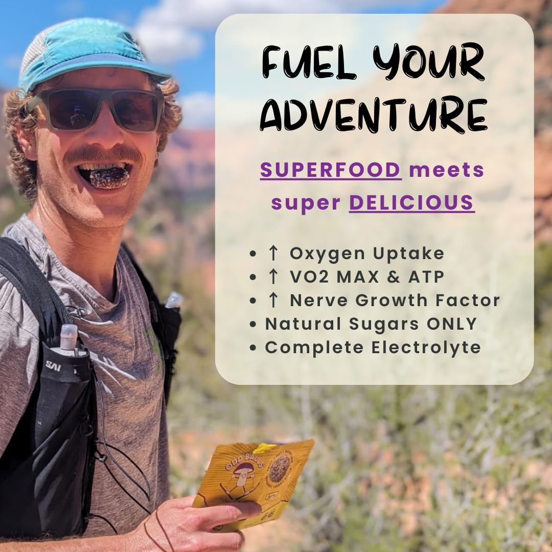 Organic Lemon Energy Balls with Superfood Mushrooms - Ideal Snack for Running, Cycling, Hiking - Vegan, Gluten-Free - Lion's Mane Focus, Cordyceps Energy Boost - Healthy Gels, Bars Alternative for Kids & Adults