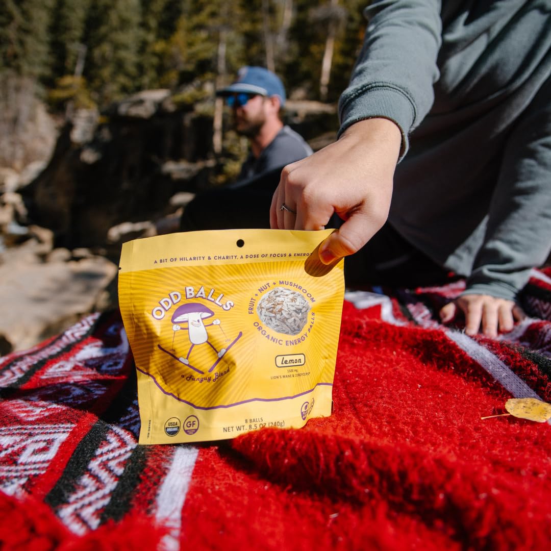 Organic Lemon Energy Balls with Superfood Mushrooms - Ideal Snack for Running, Cycling, Hiking - Vegan, Gluten-Free - Lion's Mane Focus, Cordyceps Energy Boost - Healthy Gels, Bars Alternative for Kids & Adults