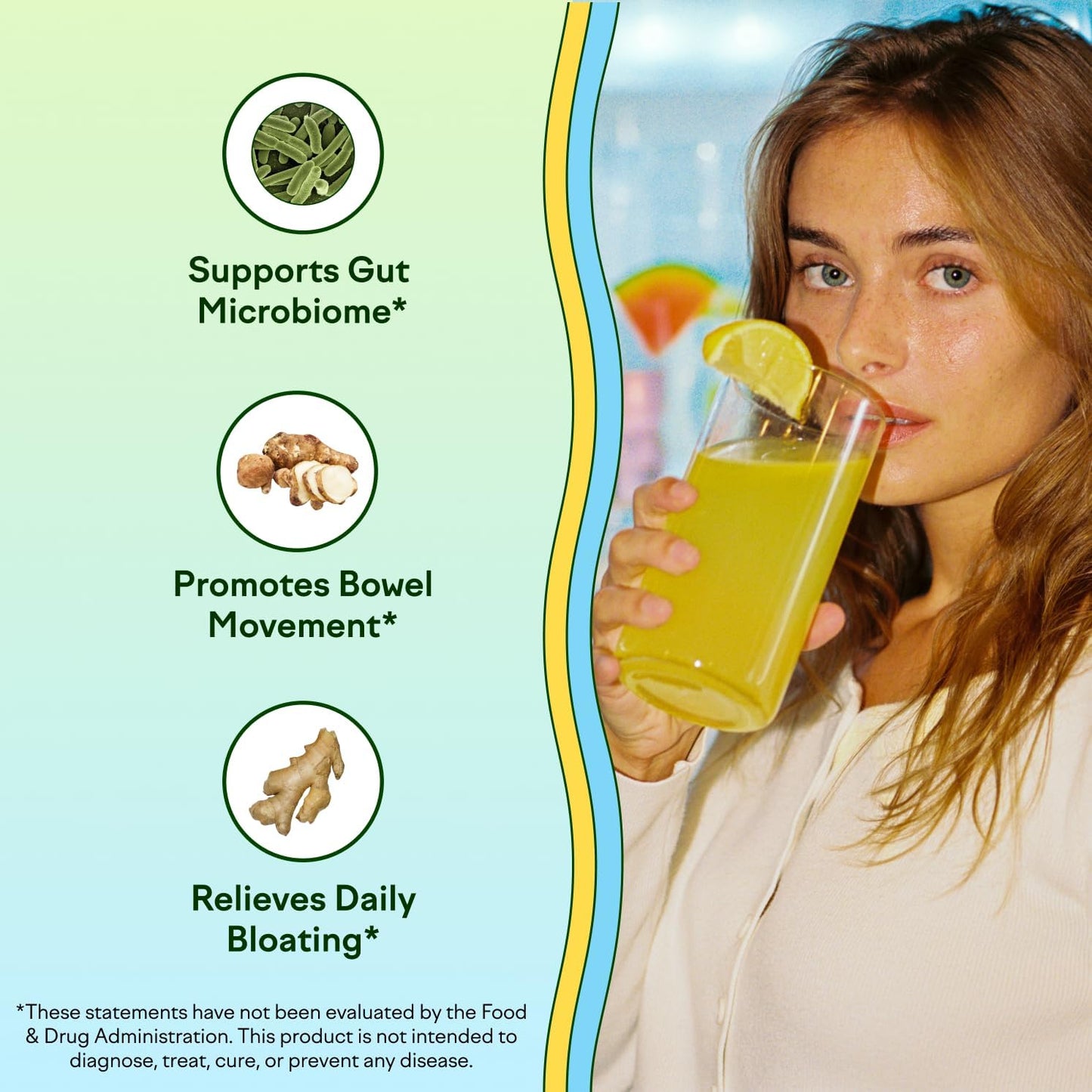 Organic Lemon Ginger Gut Guardian Powder - Prebiotic & Probiotic Blend for Digestive Health, Bloat Relief - Vegan & Non-GMO, Sugar-Free - 15 Pack