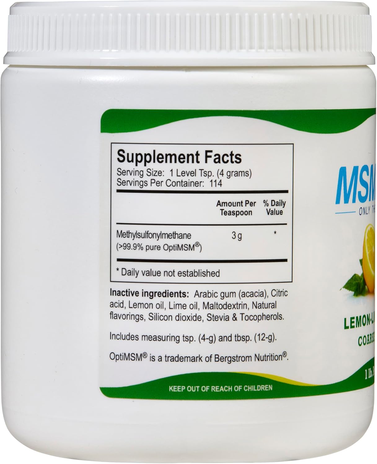 Organic Lemon Lime Flavored MSM Powder Flakes for Joint Flexibility, Skin & Hair Support - 1 lb, USA Made