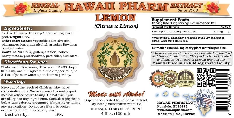 Organic Lemon Peel Liquid Extract Tincture - 2 oz Supplement