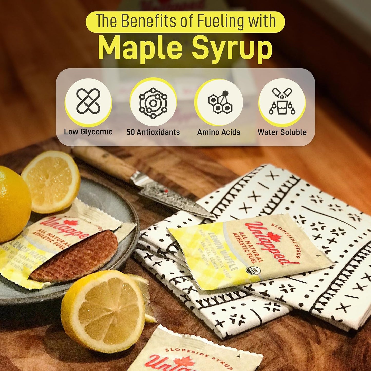 Organic Lemon Waffles Box of 16 - Vegan Endurance Sports Snacks Sweetened with Maple Syrup & Lemons, Ideal for Athletic Performance