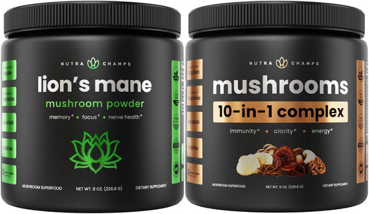 Organic Lions Mane and 10 Mushroom Blend Powder by NutraChamps