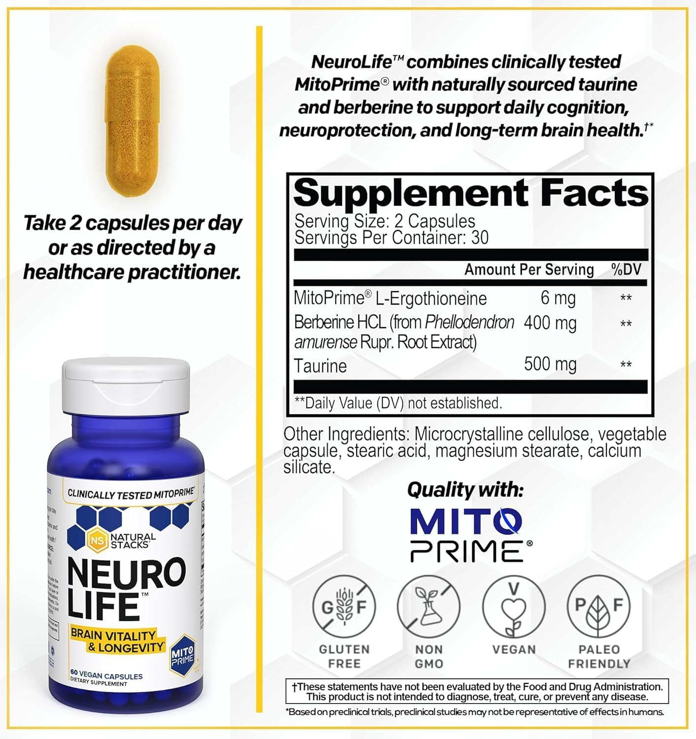 Organic Lions Mane and Mushroom NeuroLife Supplement Bundle - Enhances Memory, Energy & Longevity - 120 Capsules