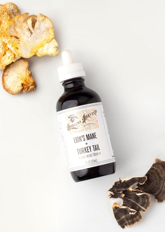 Organic Lion's Mane and Turkey Tail Tincture | Grown on USA Farm | Dual Extract | Extra Concentrated (4 fl oz)