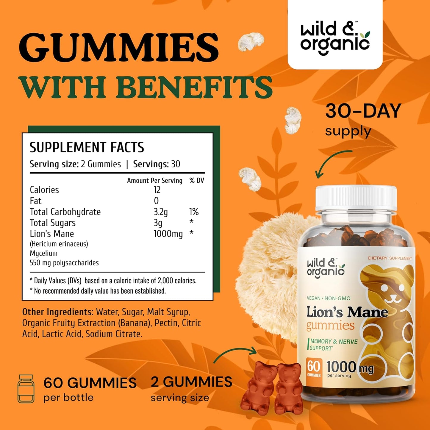 Organic Lion's Mane and Wild Mushroom Gummies - Natural Supplement for Health - BoostGo Australia