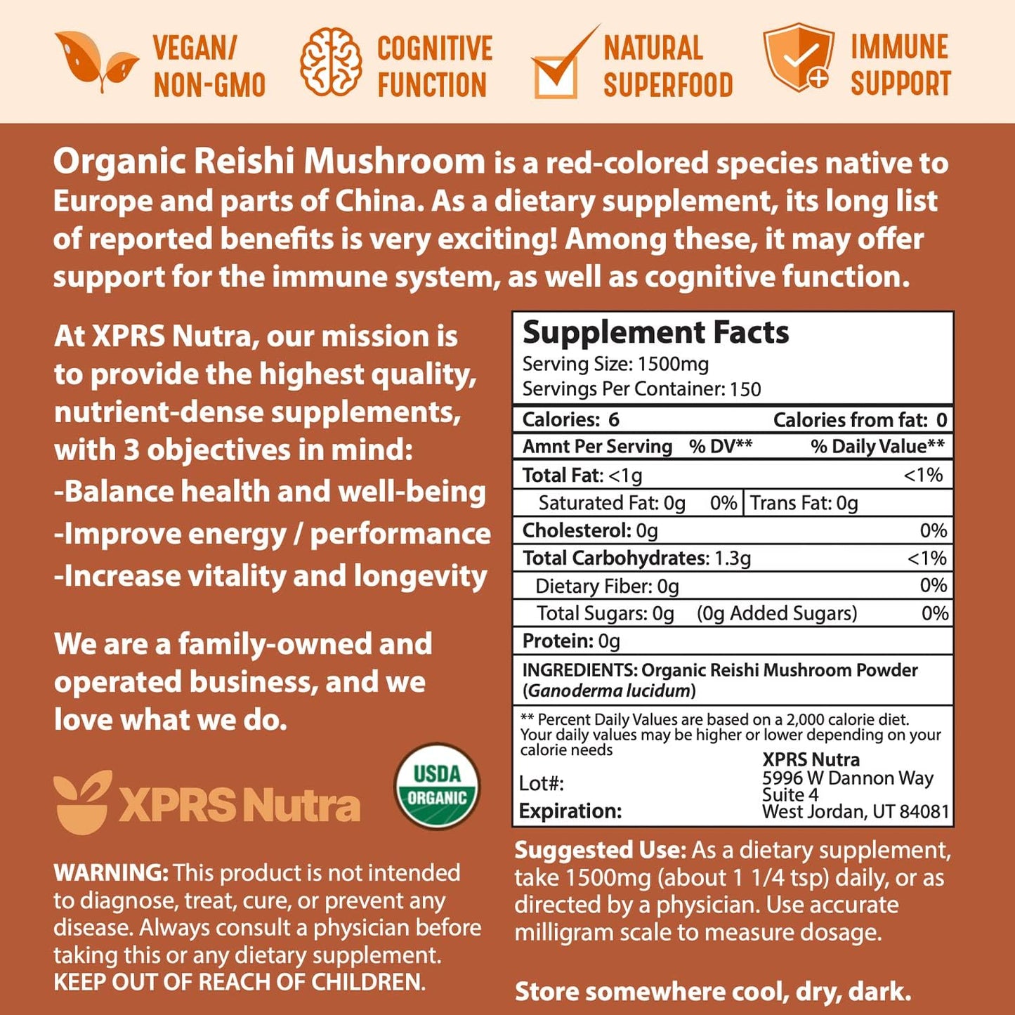 Organic Lion's Mane, Chaga, Red Reishi Mushroom Bundle - XPRS Nutra - 8 Ounces Each