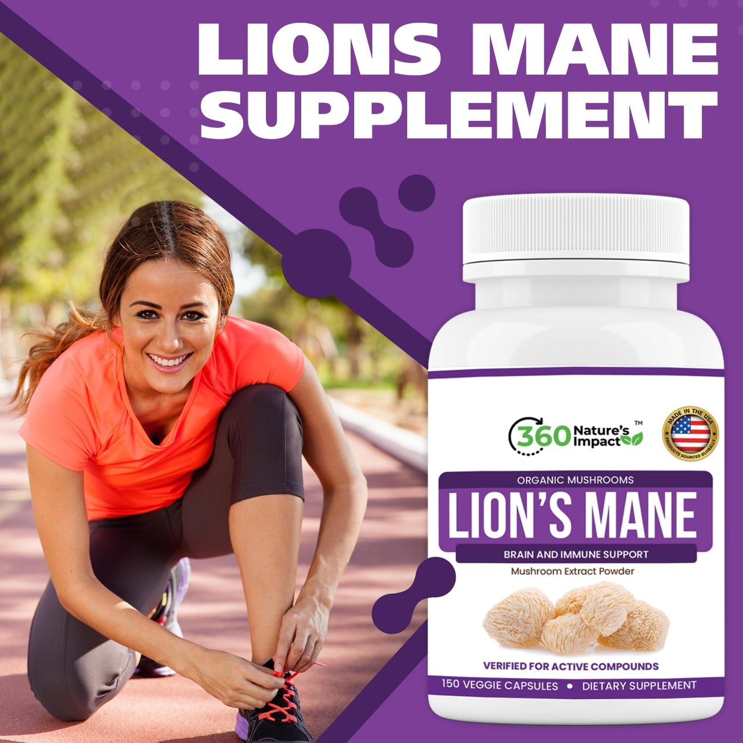 Organic Lions Mane Mushroom Capsules for Brain Health Support - 360 Nature's Impact Supplement with Beta-Glucans & Hypromellose - Cognitive System Boost - BoostGo Australia