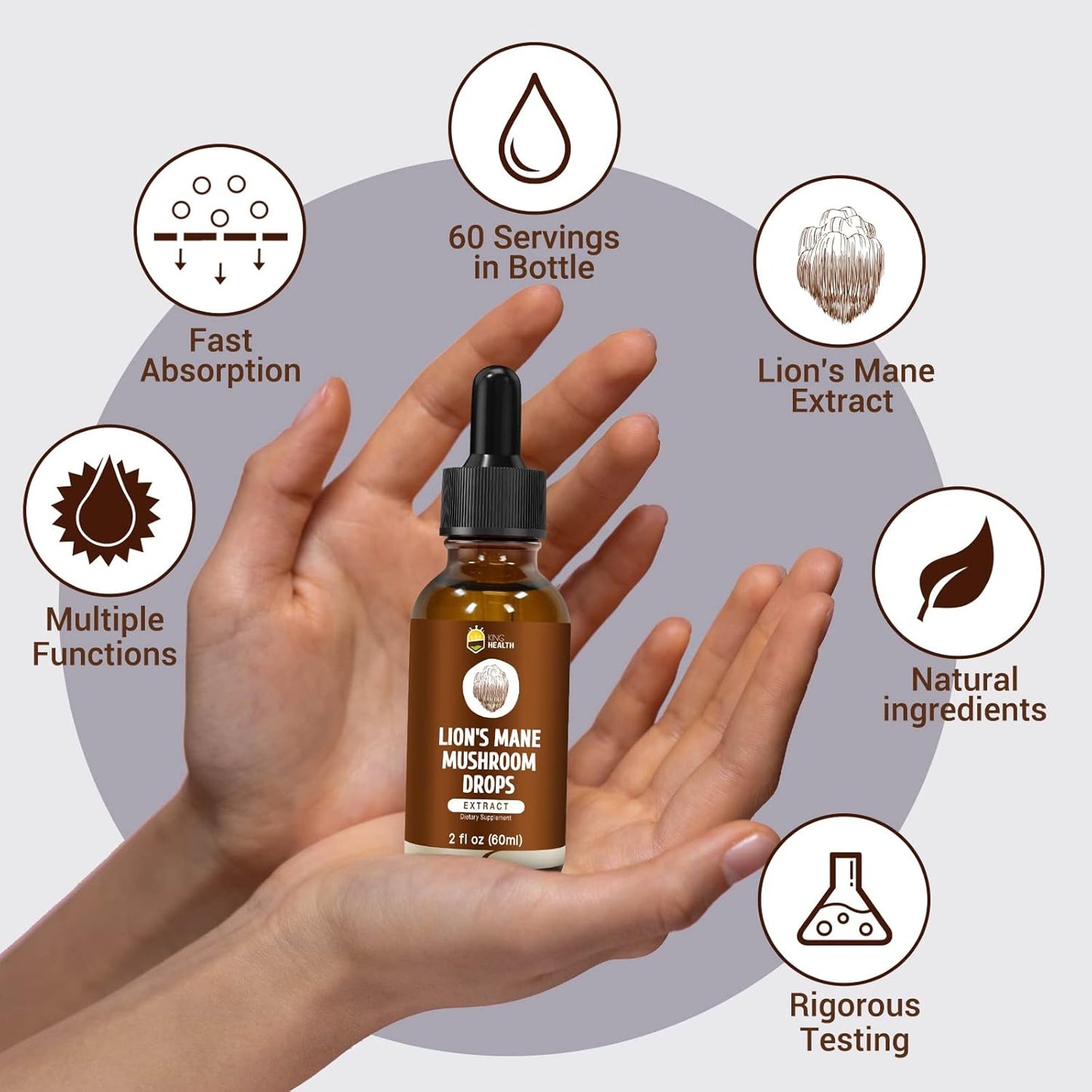 Organic Lion's Mane Mushroom Extract Liquid, High Absorption Tincture, Alcohol-Free, Vegan, Non-GMO - 2 Fl oz