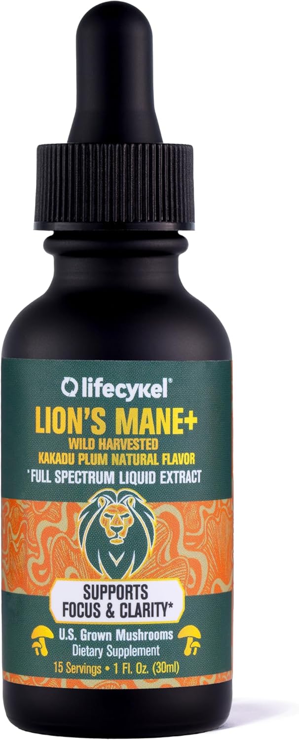 Organic Lion's Mane Mushroom Extract with Kakadu Plum - Brain Booster for Memory, Focus & Sleep - Non-GMO Tincture - 1 Fl Oz