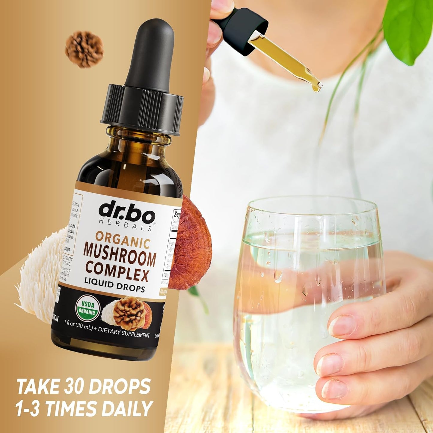Organic Lions Mane Mushroom Liquid Drops for Focus, Brain Health - Lion's Mane Tincture Supplement for Cognitive Support