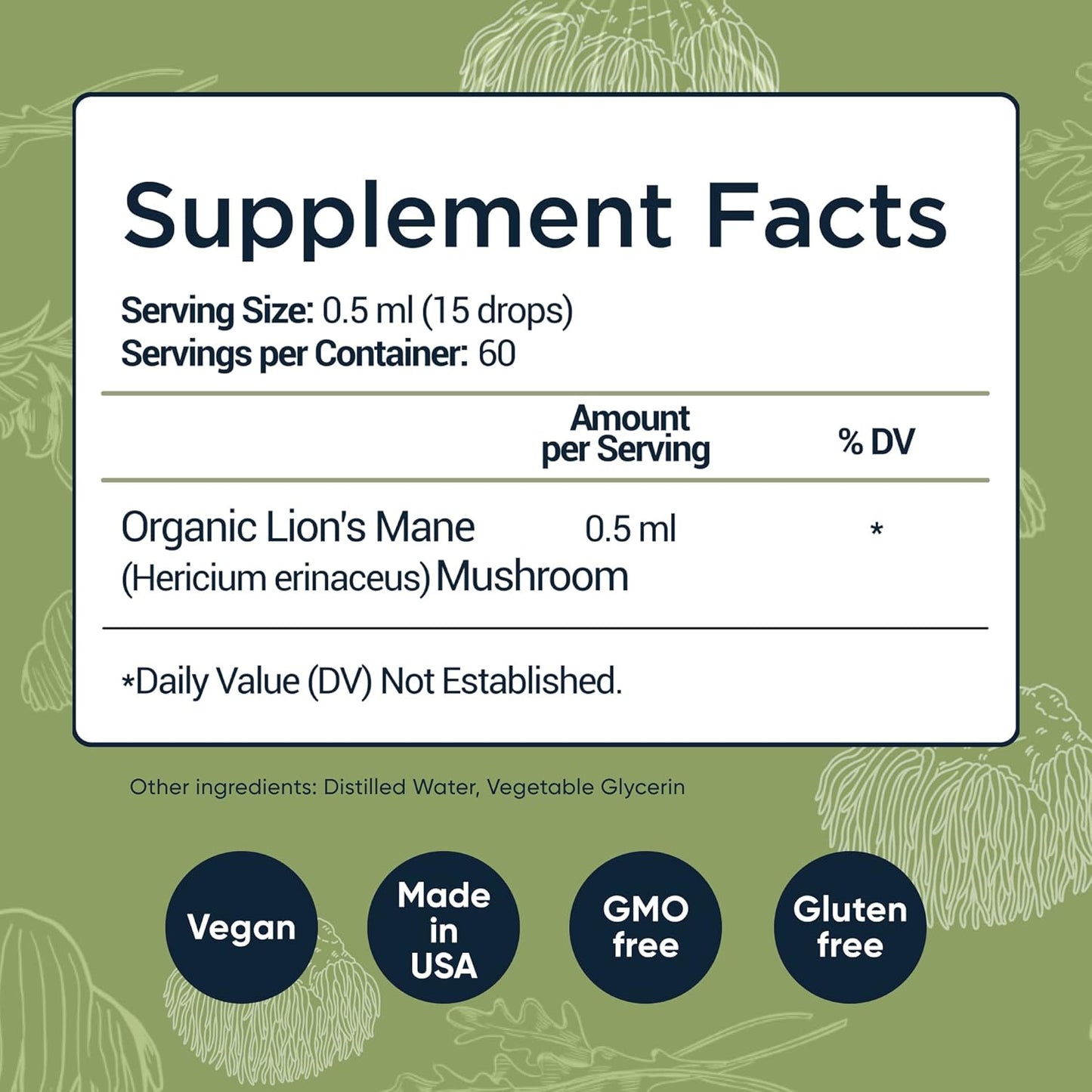 Organic Lions Mane Mushroom Liquid Drops | Immune System Support & Brain Health Supplement | Lion's Mane Extract for Focus & Memory