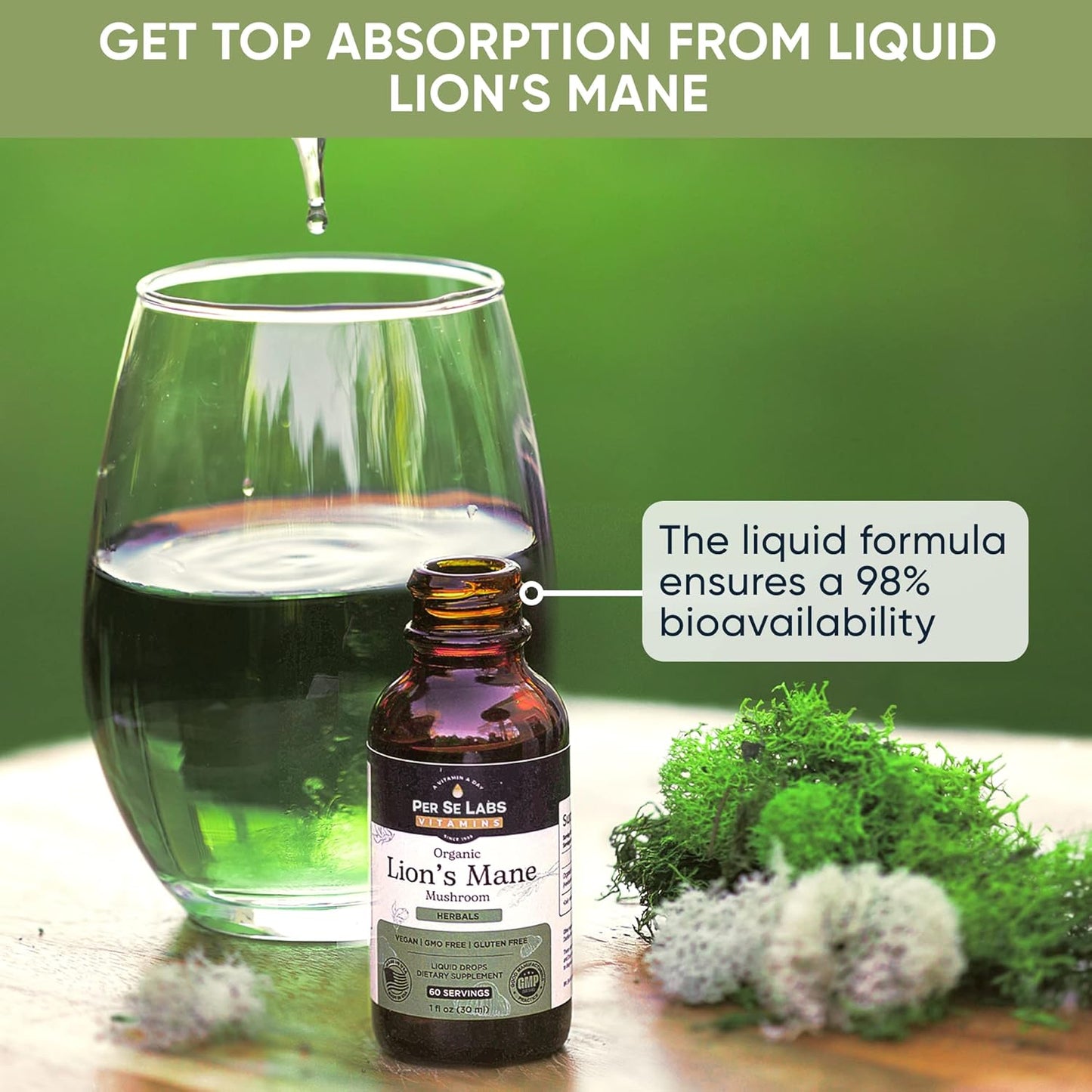 Organic Lions Mane Mushroom Liquid Drops | Immune System Support & Brain Health Supplement | Lion's Mane Extract for Focus & Memory