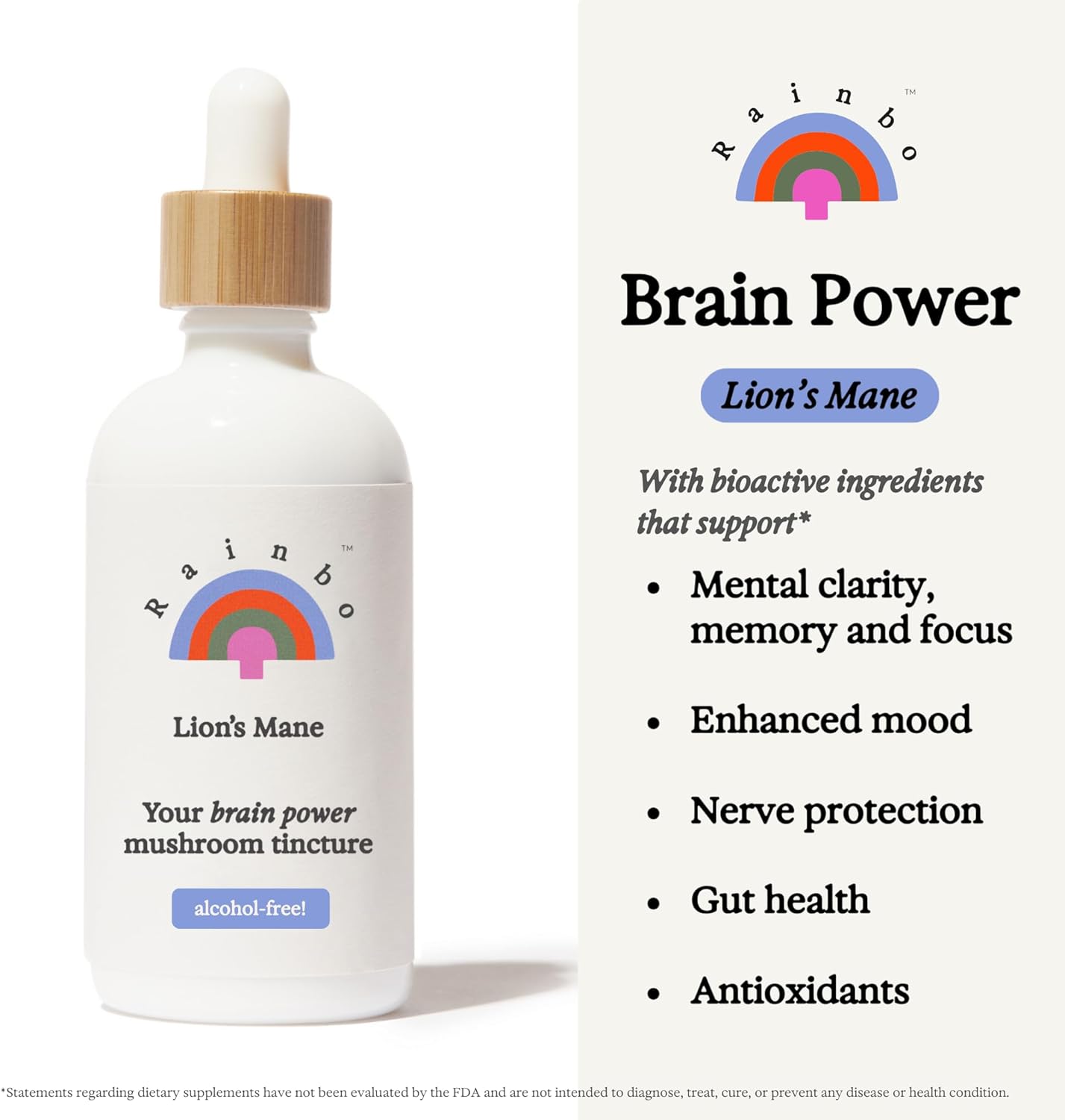 Organic Lion's Mane Mushroom Liquid Tincture for Brain Support - Alcohol-Free Dual Extract Supplement for Focus, Memory - Vegan, Non GMO - 3.4 fl oz