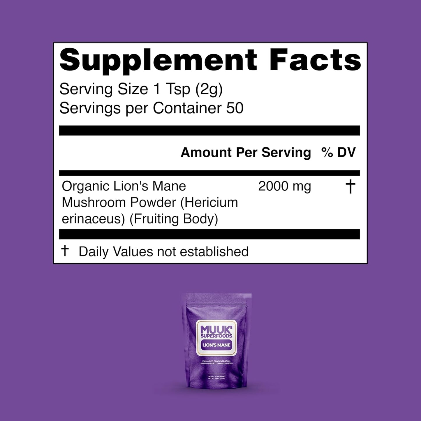 Organic Lion's Mane Mushroom Powder by MUUK' SUPERFOODS - Boost Your Health Naturally