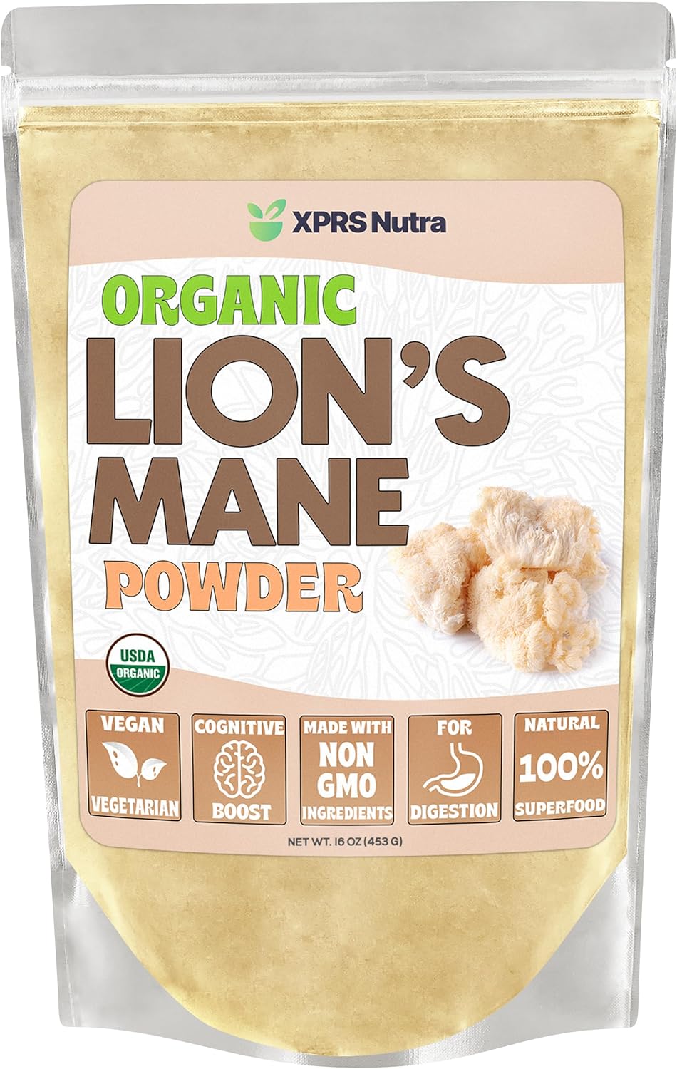 Organic Lion's Mane Mushroom Powder for Mental Clarity, Cognition, and Immunity - Vegan-Friendly - 16 oz - BoostGo Australia