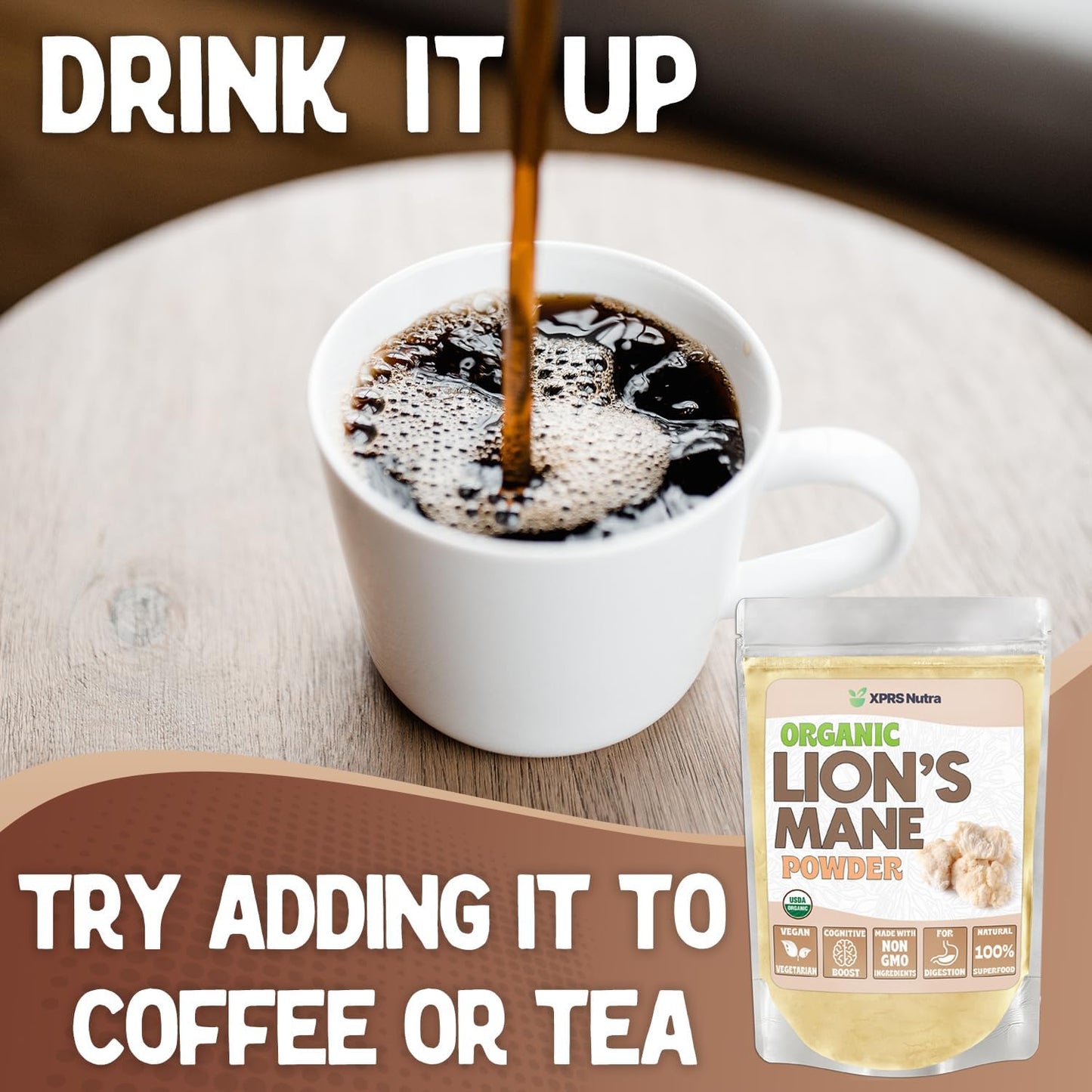 Organic Lion's Mane Mushroom Powder for Mental Clarity, Cognition, and Immunity - Vegan-Friendly - 16 oz - BoostGo Australia