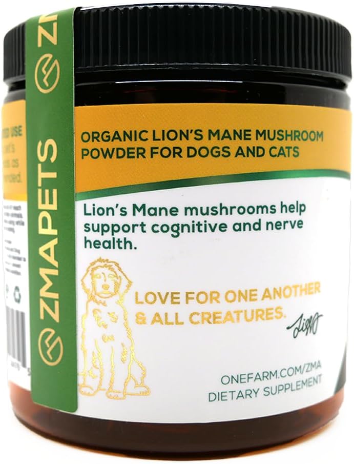 Organic Lions Mane Mushroom Powder for Pets - Supports Cognition - USDA Organic Extract for Dogs & Cats - 45 Servings