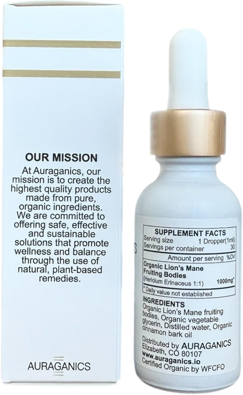 Organic Lion's Mane Mushroom Tincture for Focus and Memory | Triple Extracted Fruiting Body | USA Grown | Certified Organic | Cinnamon Flavor | 1 Month Supply