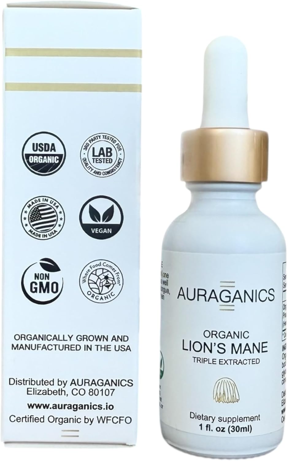 Organic Lion's Mane Mushroom Tincture for Focus and Memory | Triple Extracted Fruiting Body | USA Grown | Certified Organic | Cinnamon Flavor | 1 Month Supply