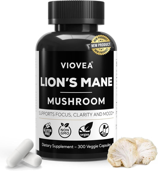 Organic Lion's Mane Supplement Capsules - 300 Capsules (5-Month Supply) for Focus, Memory, and Cognitive Function. Immune Support Nootropic Supplement.