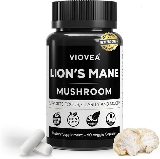 Organic Lion's Mane Supplement Capsules - 60 Capsules (30-Day Supply) for Cognitive Function and Immune Support - Nootropic Blend for Focus, Clarity, Memory, and Cognition