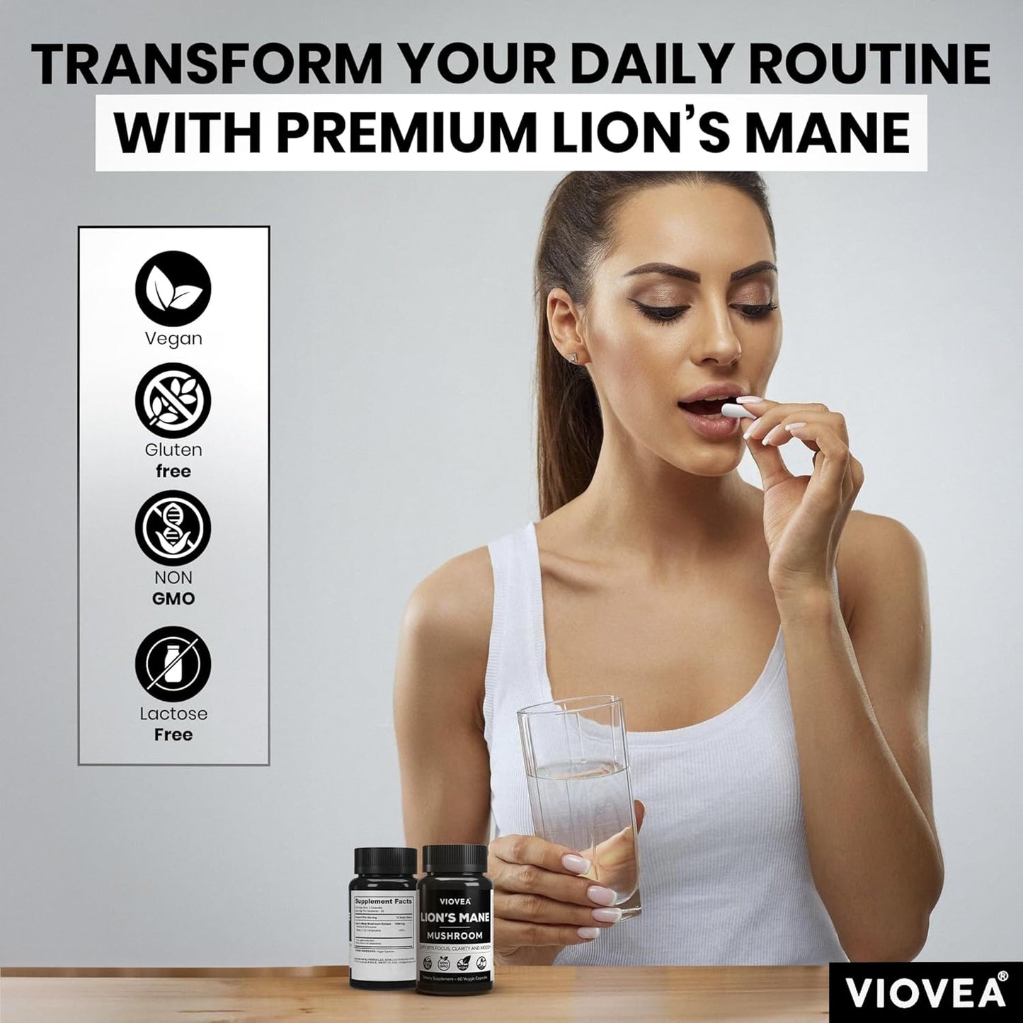Organic Lion's Mane Supplement Capsules - 60 Capsules (30-Day Supply) for Cognitive Function and Immune Support - Nootropic Blend for Focus, Clarity, Memory, and Cognition