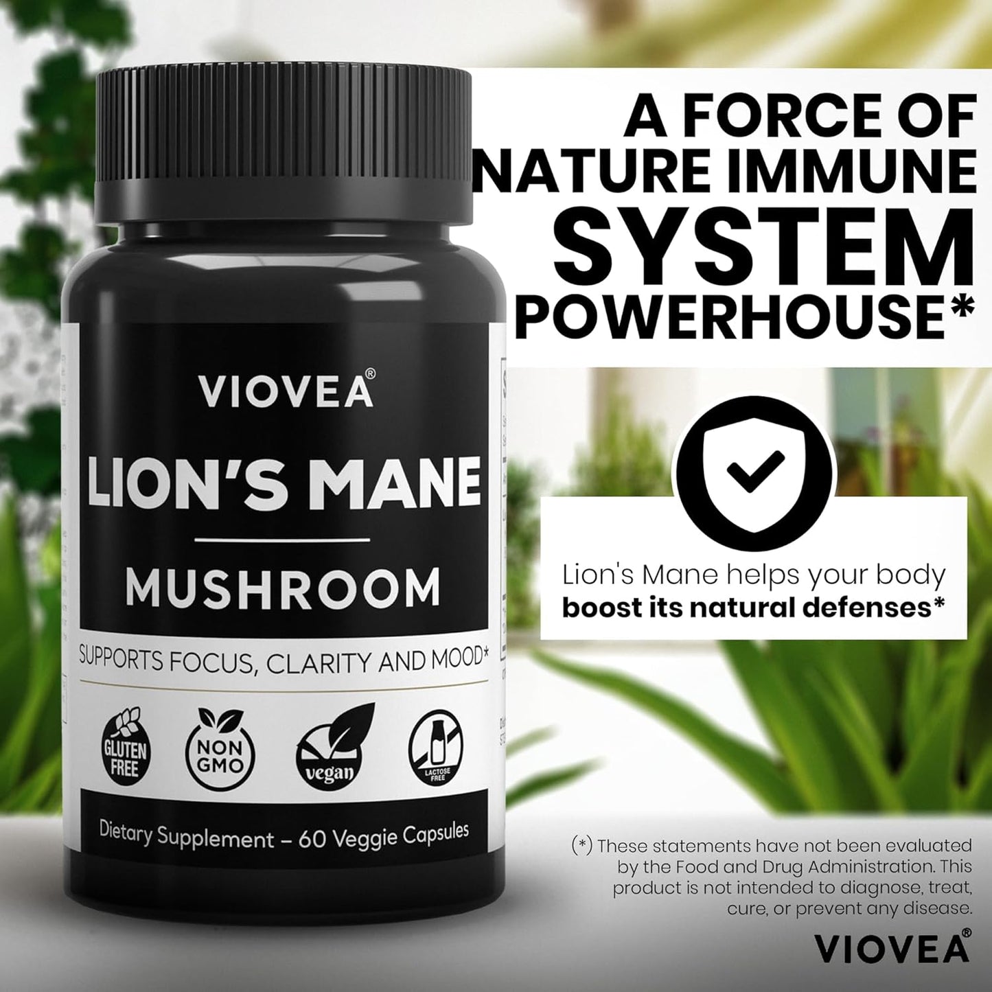 Organic Lion's Mane Supplement Capsules - 60 Capsules (30-Day Supply) for Cognitive Function and Immune Support - Nootropic Blend for Focus, Clarity, Memory, and Cognition