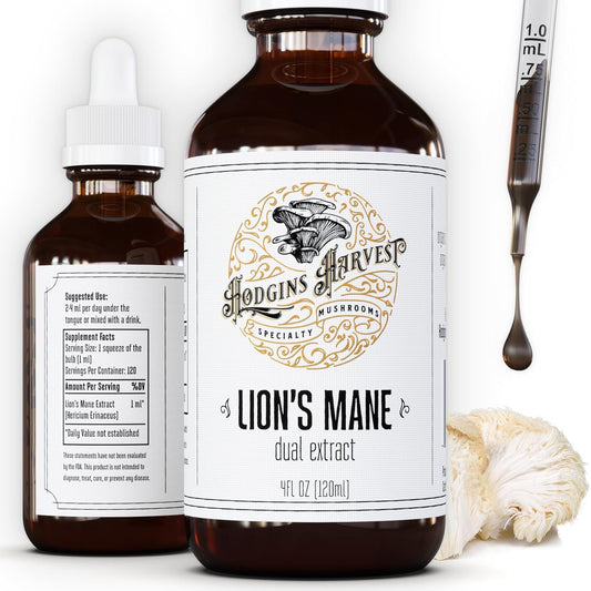 Organic Lion's Mane Tincture | Dual Extract | Extra-Concentrated | Grown in USA | Hodgins Harvest (4 fl oz)