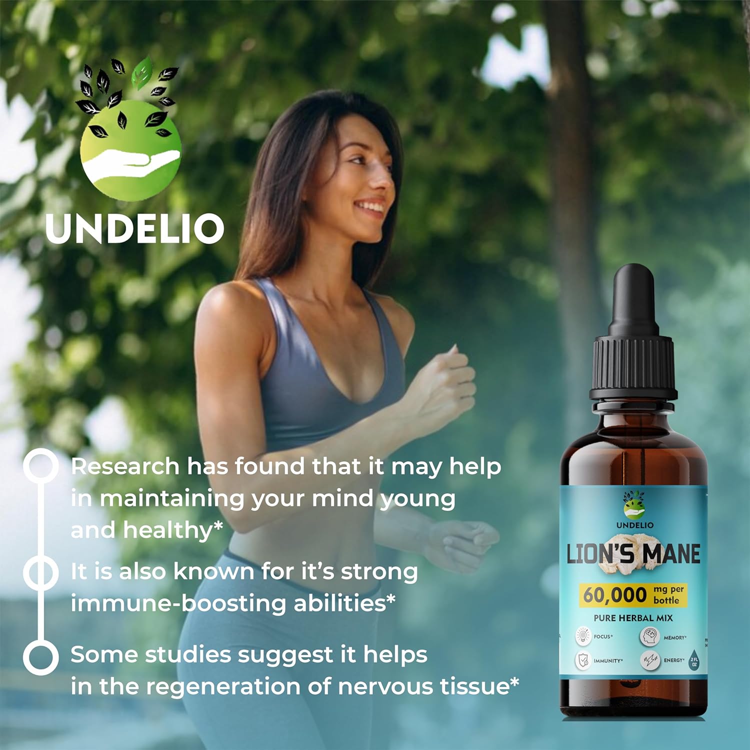 Organic Lions Mane Tincture for Memory, Focus & Immune Support - Vegan Mushroom Supplement - 2 Fl oz Bottle