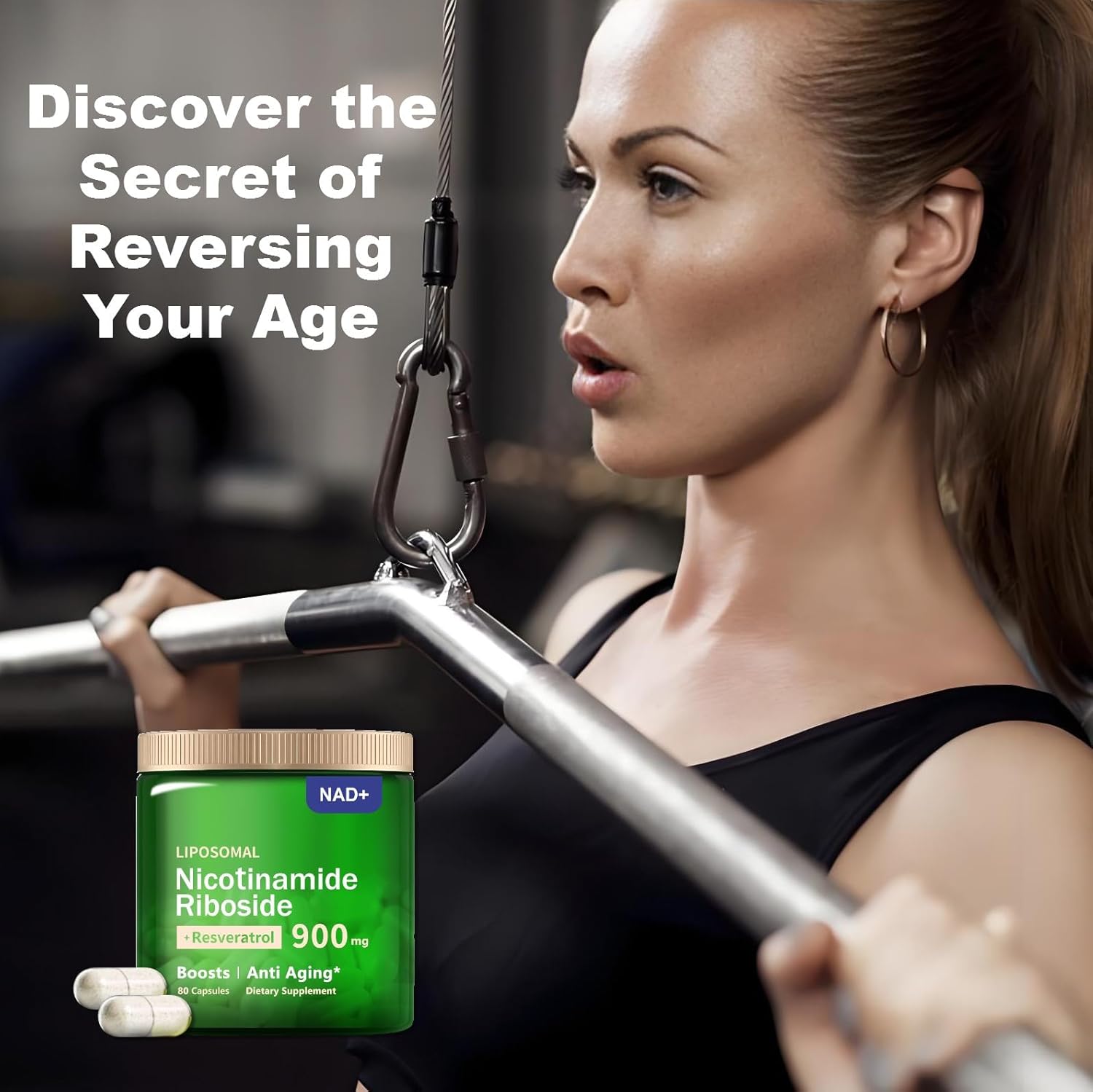 Organic Liposomal NAD+ Supplement with 900mg Nicotinamide Riboside, Resveratrol, Quercetin - 80 Capsules for Anti-Aging, Energy, Focus