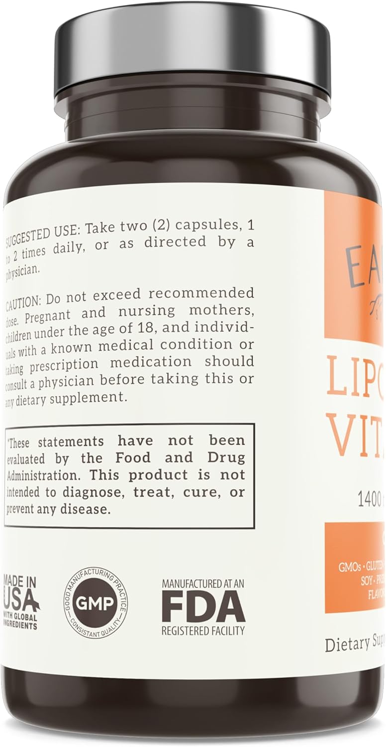 Organic Liposomal Vitamin C Capsules 1400MG - 180 Capsules | High Absorption Antioxidant | Non GMO & Fat Soluble | Earthen Supplements