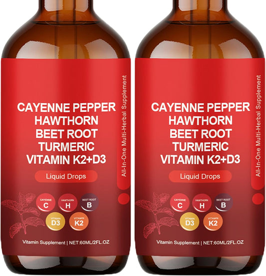 Organic Liquid Cayenne Pepper Drops with Hawthorn and Beet Root - 60ml (2 Pack)