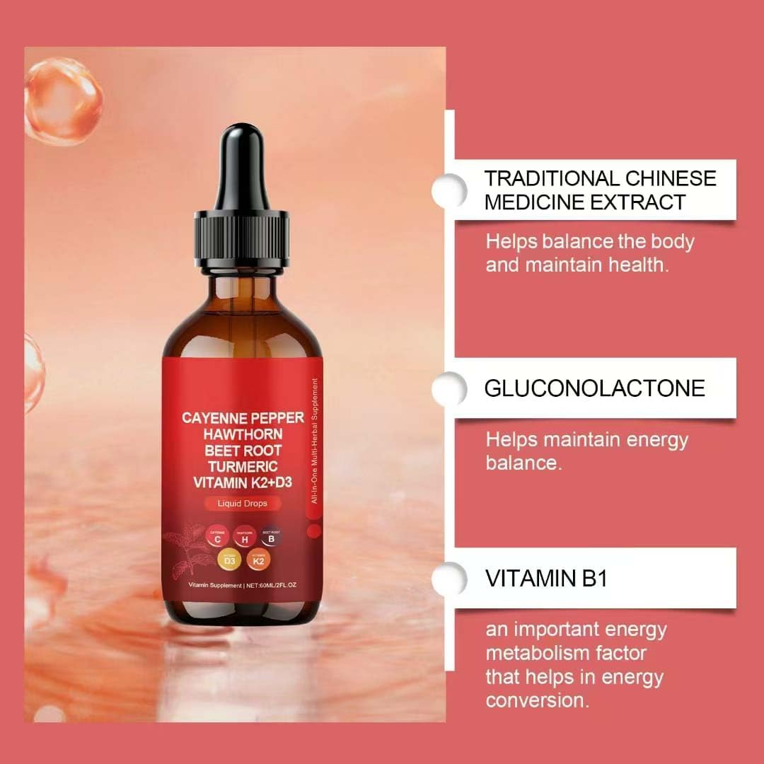 Organic Liquid Cayenne Pepper Drops with Hawthorn and Beet Root Extract, 60ml Bottle