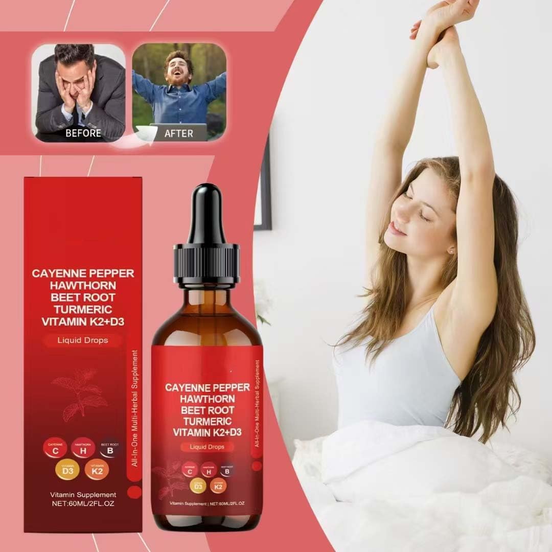 Organic Liquid Cayenne Pepper Drops with Hawthorn and Beet Root Extract, 60ml Bottle