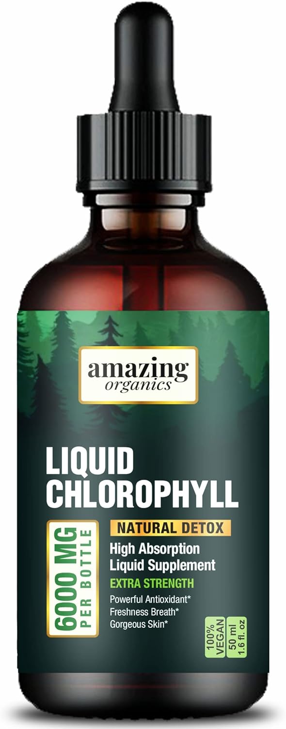 Organic Liquid Chlorophyll Drops for Natural Energy Boost - AmazingOrganics Green Chlorophyll Formula