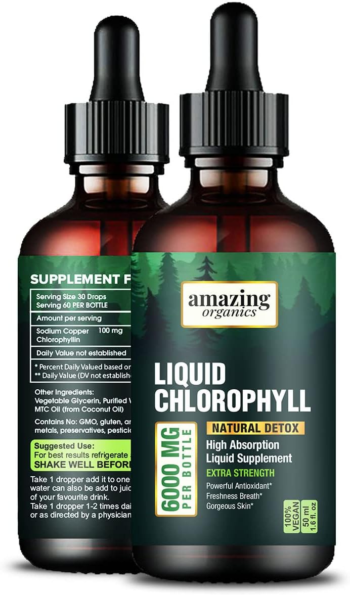 Organic Liquid Chlorophyll Drops for Natural Energy Boost - AmazingOrganics Green Chlorophyll Formula