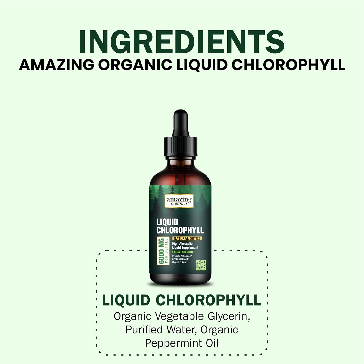 Organic Liquid Chlorophyll Drops for Natural Energy Boost - AmazingOrganics Green Chlorophyll Formula
