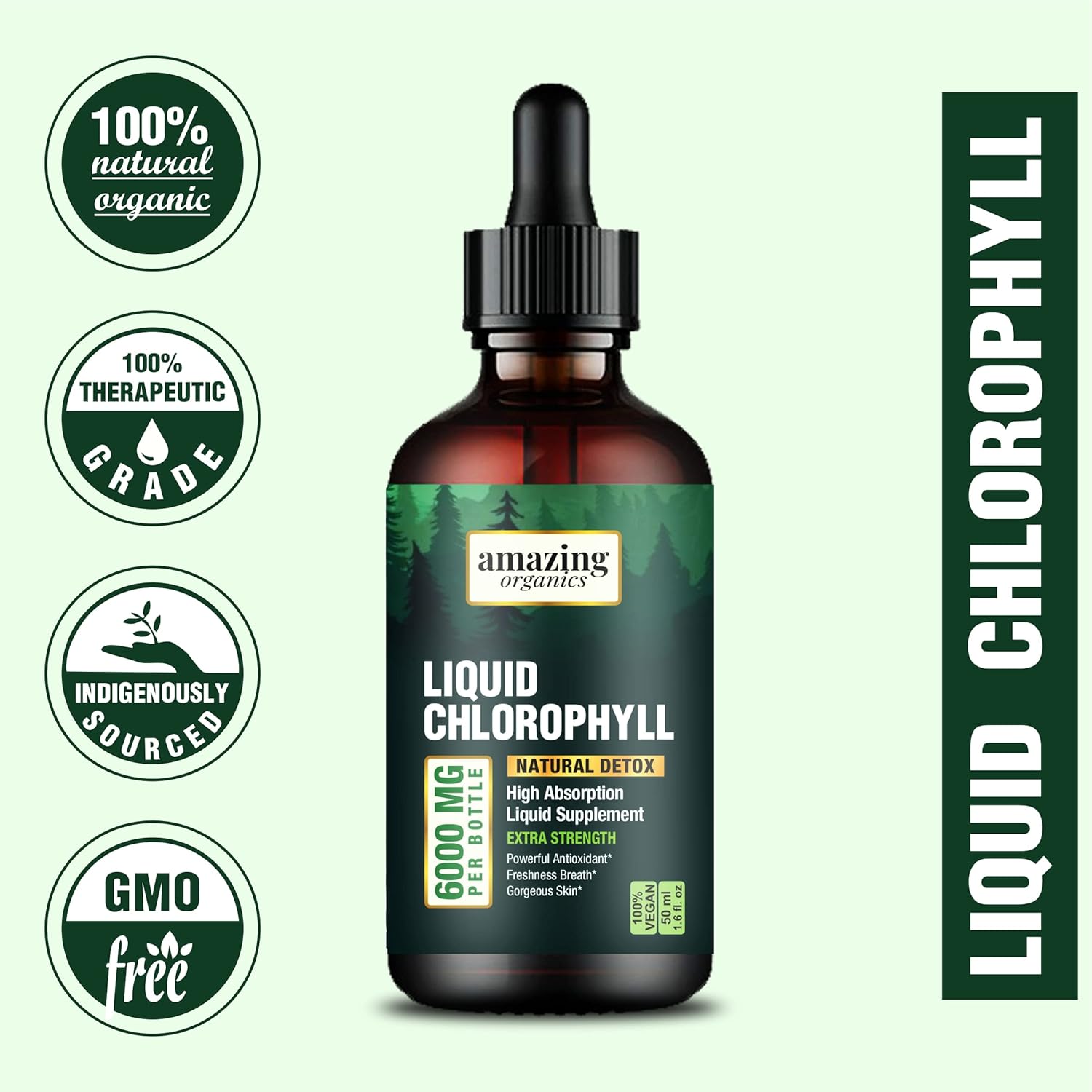 Organic Liquid Chlorophyll Drops for Natural Energy Boost - AmazingOrganics Green Chlorophyll Formula