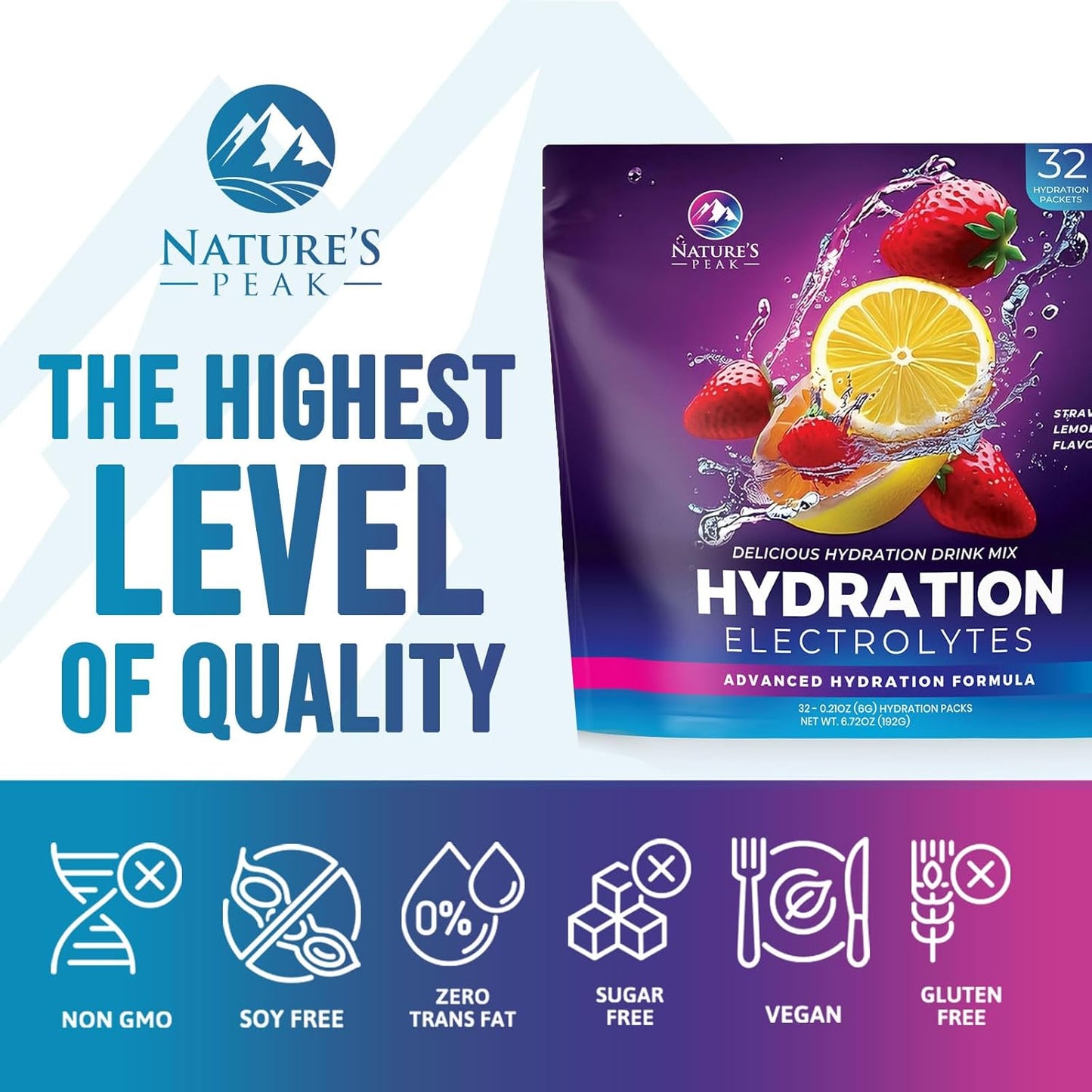 Organic Liquid Electrolyte Drink Mix with 6 Electrolytes & Minerals - Keto Vegan Hydration Packets - Non-GMO Sugar-Free Powder - 32 Servings