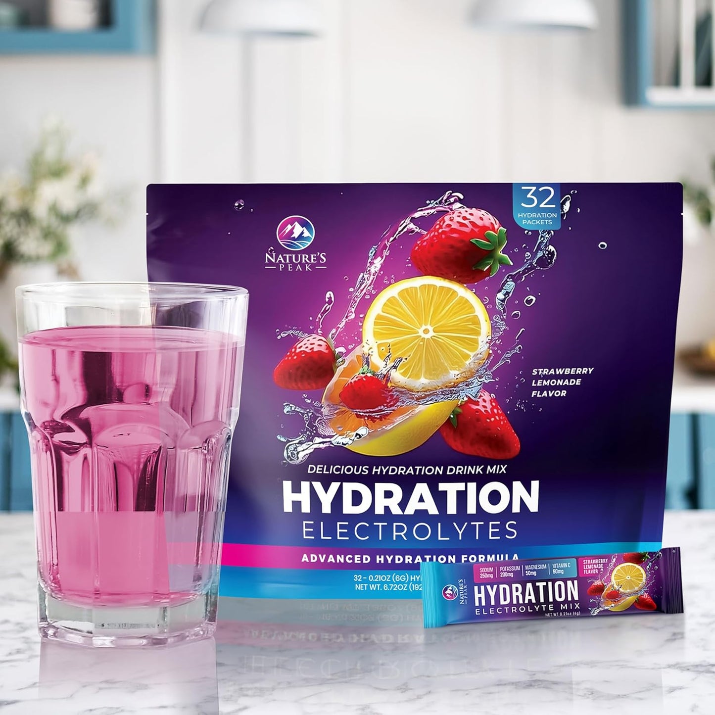 Organic Liquid Electrolyte Drink Mix with 6 Electrolytes & Minerals - Keto Vegan Hydration Packets - Non-GMO Sugar-Free Powder - 32 Servings