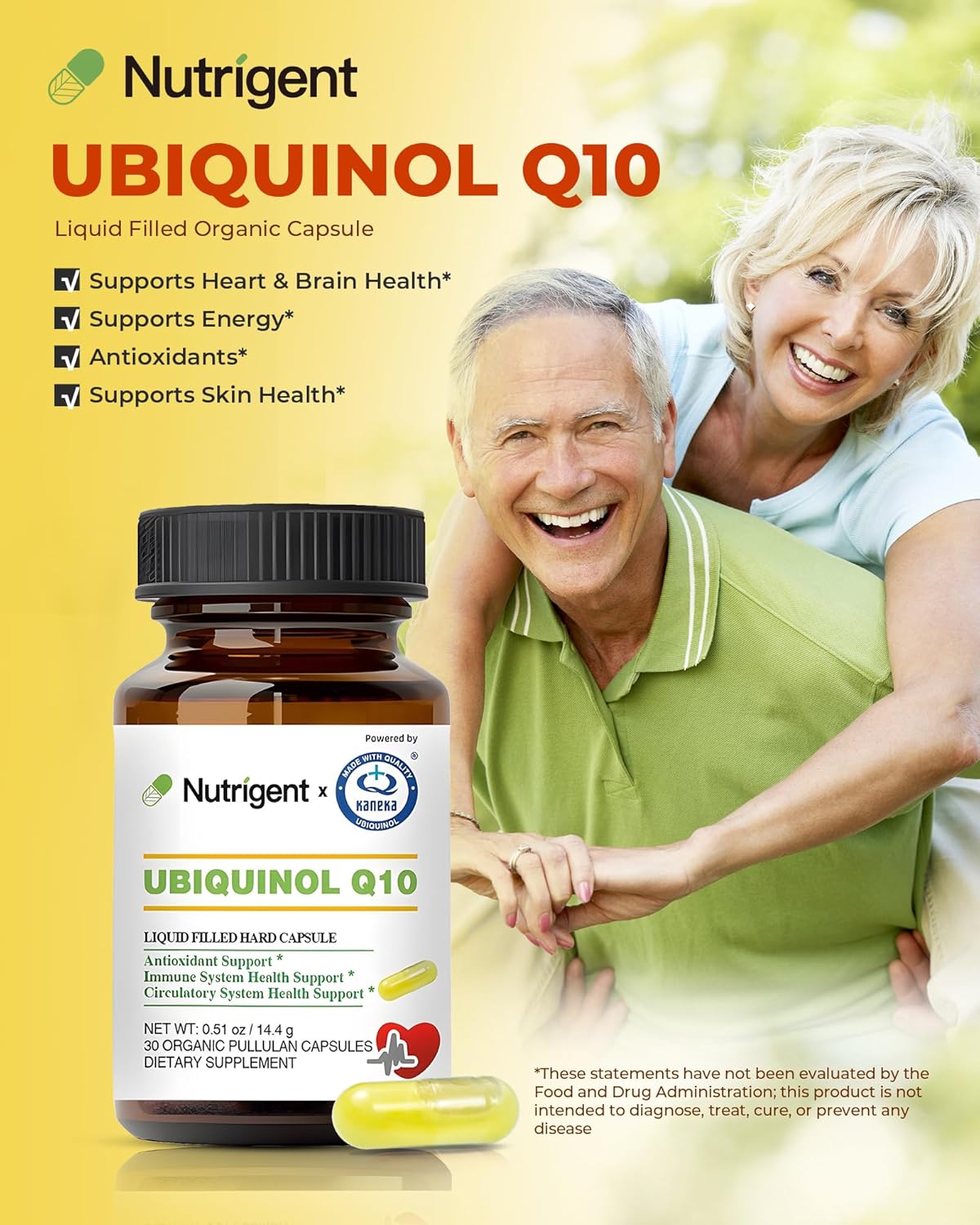 Organic Liquid Filled CoQ10 Capsules - High Absorption Ubiquinol Supplement for Heart Health and Energy, 30 Count
