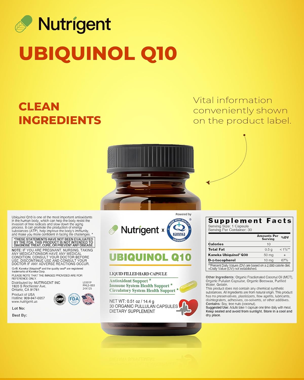 Organic Liquid Filled CoQ10 Capsules - High Absorption Ubiquinol Supplement for Heart Health and Energy, 30 Count