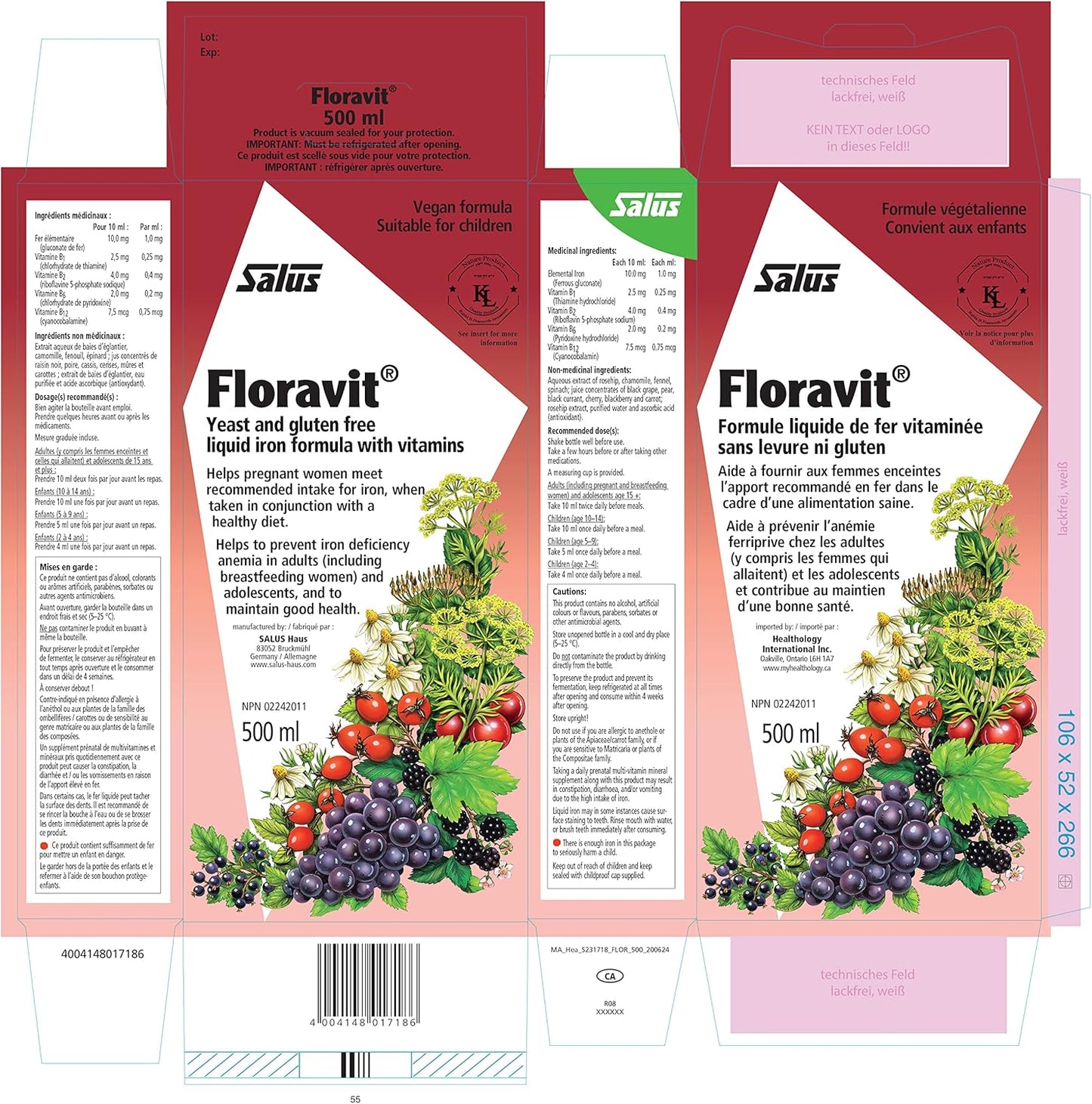 Organic Liquid Iron and Vitamin Supplement for Women, Men, and Kids - Gluten-Free, Non-GMO (500ml)