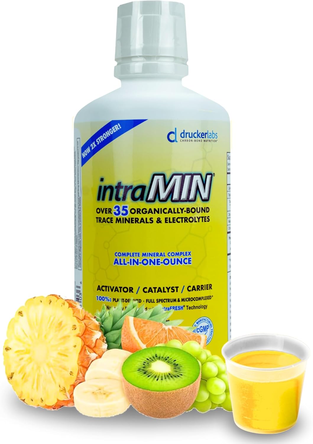Organic Liquid Trace Minerals Dietary Supplement with Electrolytes - Drucker Labs IntraMIN for Immune & Muscle Support - Non GMO, Gluten Free, Vegan - Tropical Fruit Punch (32 oz.)