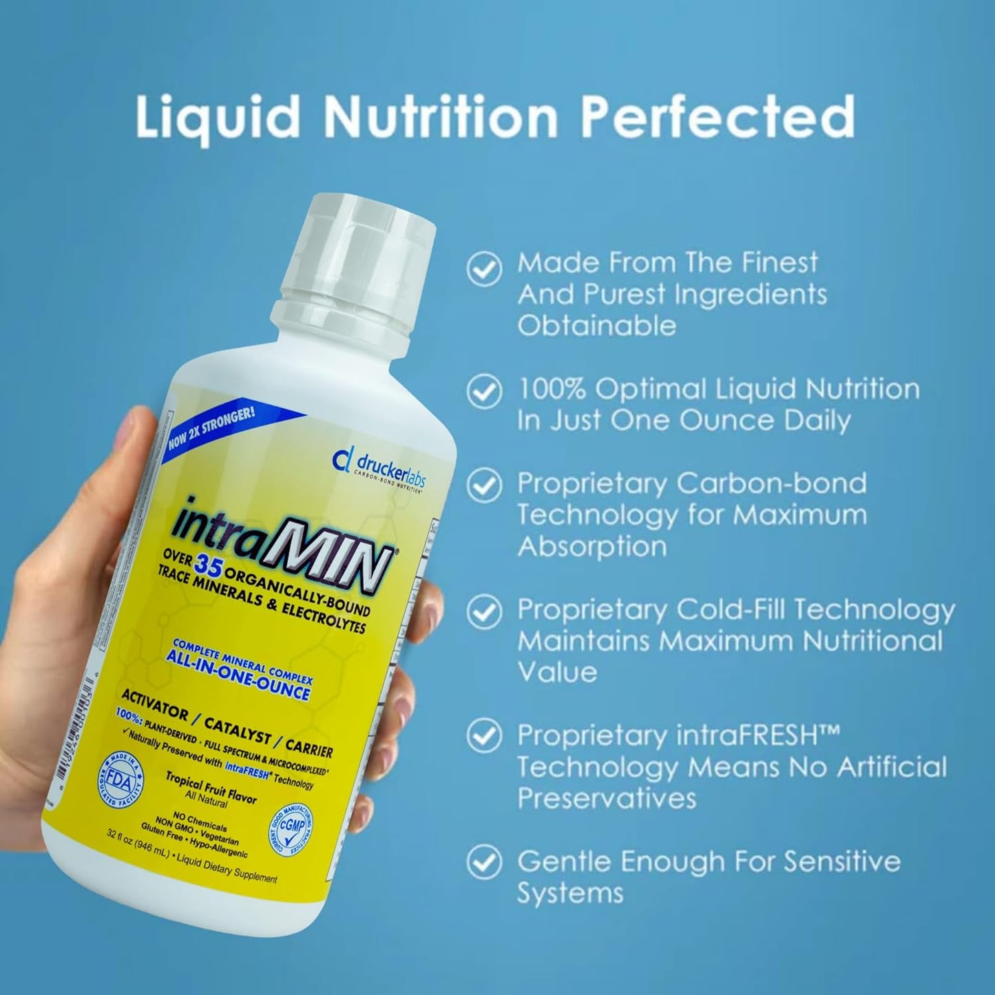 Organic Liquid Trace Minerals Dietary Supplement with Electrolytes - Drucker Labs IntraMIN for Immune & Muscle Support - Non GMO, Gluten Free, Vegan - Tropical Fruit Punch (32 oz.)